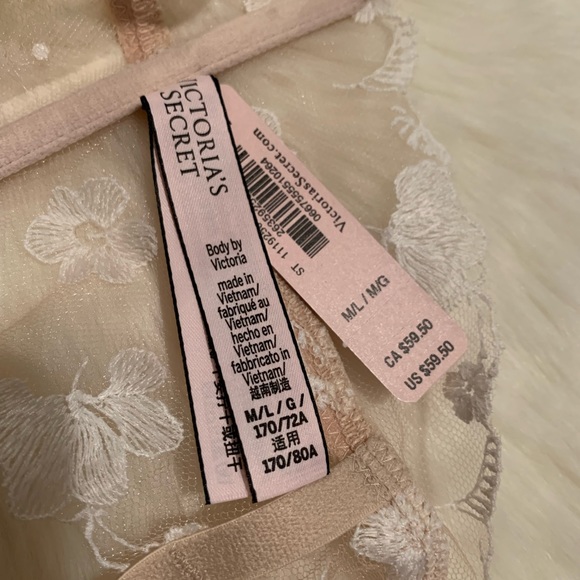 New $94 VICTORIAS SECRET Champagne Ivory Lace PANTY & GARTER BELT Set - Picture 7 of 10
